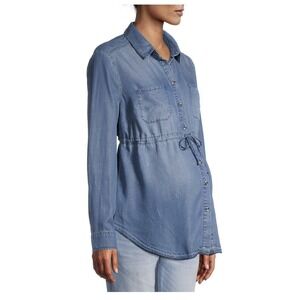 Time and Tru Maternity Medium Blouse with Woven Fabric and Tie Front Denim Blues